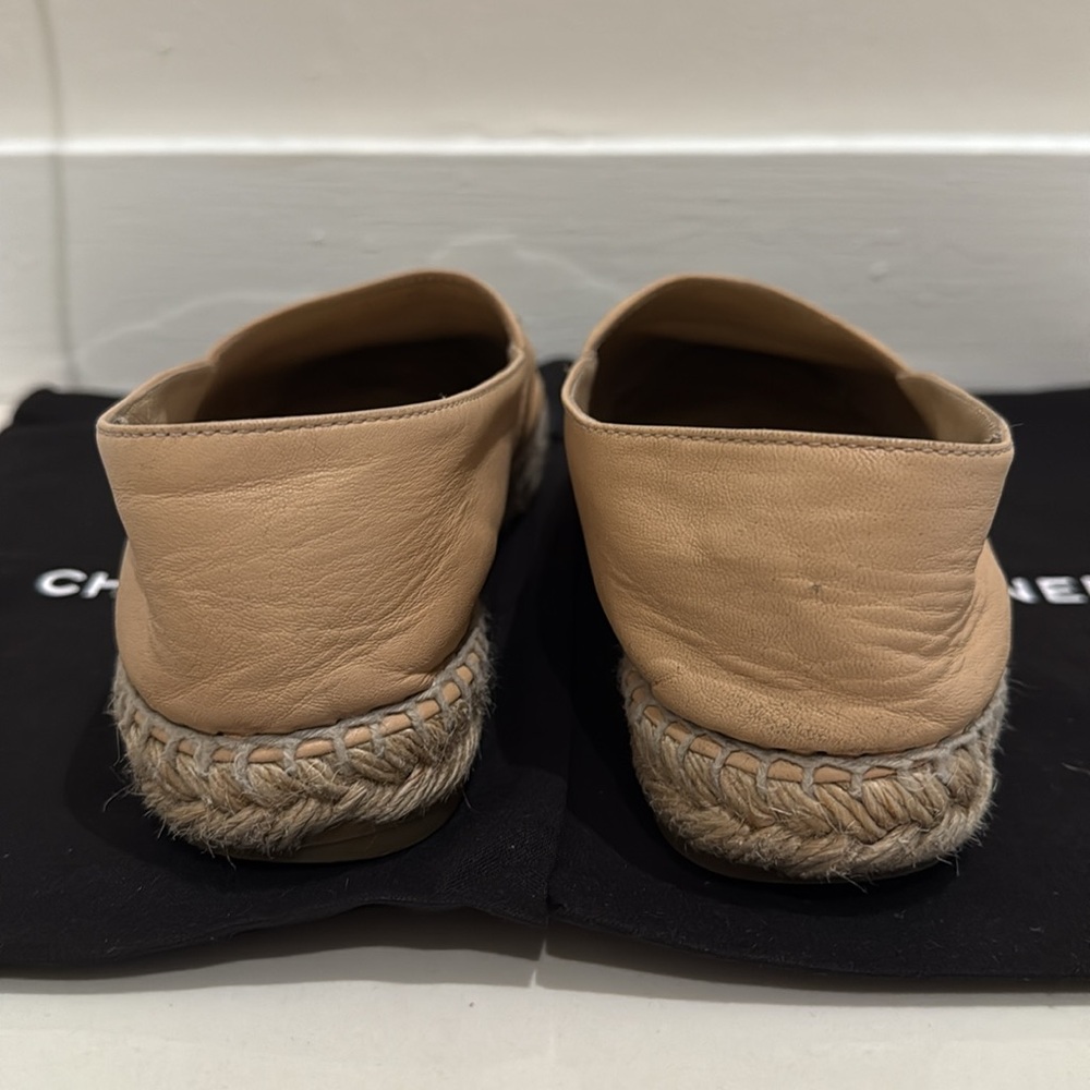 CHANEL Tan and Black Espadrille Slip-On Shoes - Picture 2 of 8